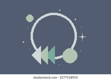 Pixel Art Flat Abstract Circle with Reverse Trails Illustration, Pale Green with Deep Blue