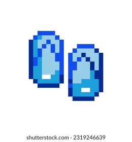 Pixel art flip flops icon. 90s 8bit style illustration of blue beach flip flops. Cute pixel art y2k sticker or game element.	