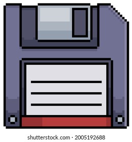 Pixel art floppy disk icon for 8bit game on white background.
