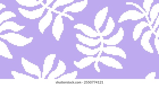 Pixel arte floral folhas padrão, fundo texturizado floral tropical.