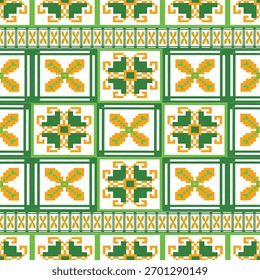 Pixel Kunst Blume auf Hintergrund Tapete orientalische nahtlose Muster.ornament. Ethnische .decor-Stil.  geometrisches Ornament. Nahtloses Vektormuster.  Decke, Teppich. Teppichgewebe