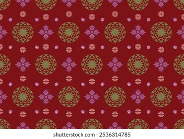 Flor del arte del pixel en el modelo inconsútil oriental del Fondo de pantalla del fondo del RAD. Étnico. estilo de la decoración. ornamento geométrico. Patrón sin fisuras de Vector. manta, alfombra. flor hermosa