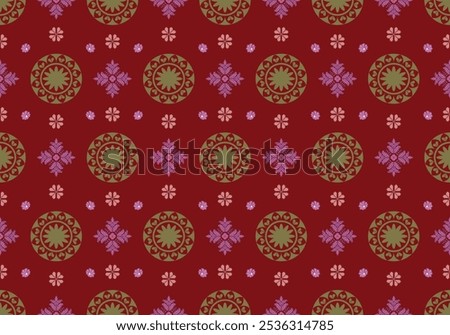 pixel art flower on rad  background wallpaper oriental seamless pattern.ornament. Ethnic .decor style. geometric ornament. Vector seamless pattern. blanket, rug.flower beautifu