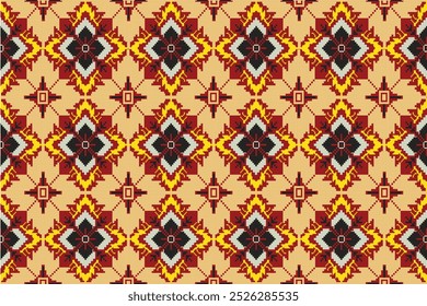 Pixel Kunst Blume auf rotem Hintergrund Tapete, orientalische nahtlose Muster.Ornament ethic.decor Stil.geometrische Ornament.Vektor nahtlose Muster.Decke, Teppich .gewebten Teppich Stoff.
