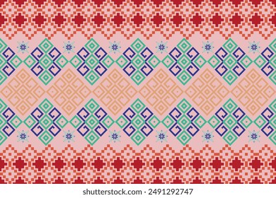 pixel art flower on white background wallpaper oriental seamless pattern.ornament. Ethnic .decor style.  geometric ornament. Vector seamless pattern.  blanket, rug. Woven carpet fabric