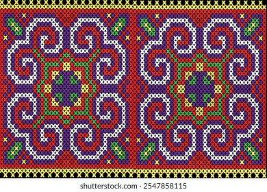 pixel arte flor em fundo branco papel de parede oriental sem costura pattern.ornament. Estilo étnico .decor. ornamento geométrico. Padrão de vetor sem emenda. cobertor, tapete. Tecido de tapete