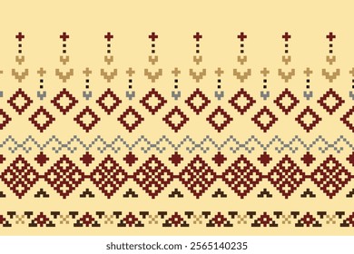 pixel art flower on yellow background wallpaper oriental seamless pattern.ornament. Ethnic .decor style. geometric ornament. Vector seamless pattern. blanket, rug. Woven carpet fabric