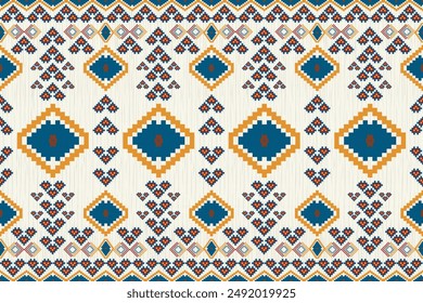 Pixel art flower wallpaper oriental seamless pattern, Blue color style, ornament, Ethnic, Decor style.  geometric ornament. Vector seamless pattern.  blanket, rug. Woven carpet fabric