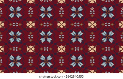 Pixel arte flores fundo papel de parede oriental padrão sem costura. Ornamento. Étnica. Estilo de decoração. Ornamento geométrico. Padrão sem emenda do vetor. Tapete. Tecido de tapete tecido.