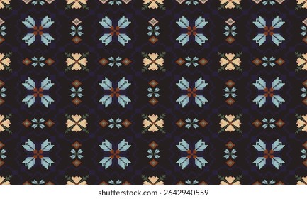Pixel arte flores fundo papel de parede oriental padrão sem costura. Ornamento. Étnica. Estilo de decoração. Ornamento geométrico. Padrão sem emenda do vetor. Tapete. Tecido de tapete tecido.