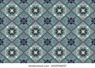Pixel arte flores fundo papel de parede oriental padrão sem costura. Ornamento. Étnica. Estilo de decoração. Ornamento geométrico. Padrão sem emenda do vetor. Tapete. Tecido de tapete tecido.