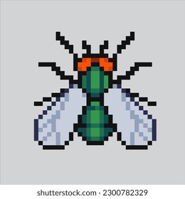 pixel art Fly. House Fly insect pixelated design for logo, web,
mobile app, badges and patches. Video game sprite. 8-bit. Isolated vector illustration.