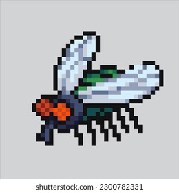 pixel art Fly. House Fly insect pixelated design for logo, web,
mobile app, badges and patches. Video game sprite. 8-bit. Isolated vector illustration.