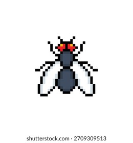 pixel art fly insect 8 bit vector icon for computer game logo