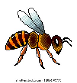 Pixel art flying bee detailed illustration isolated vector