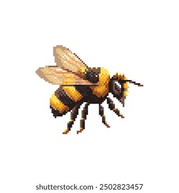 Pixel Art Flying Bumblebee on White Background. Vector illustration design.