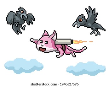 pixel art flying cat jet 
