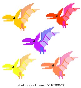 Pixel Art Of Flying Dinosaur