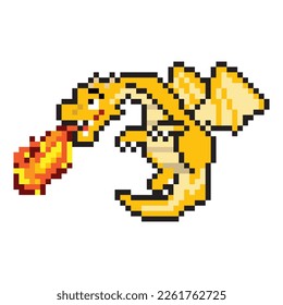 Pixel art flying dragon, dragon pixel illustration, Vector cartoon monster pixel design