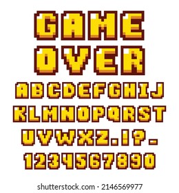 Pixel art font alphabets. 8 bit font.