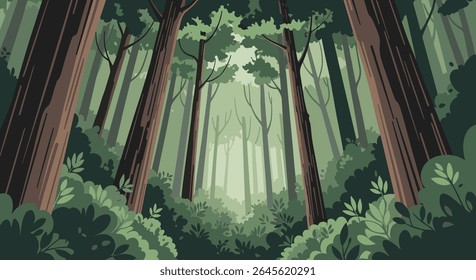 Pixel Art Forest Scene With Tall Trees and Lush Greenery