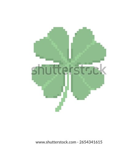 Pixel Art Four-Leaf Clover Cute 8-Bit Lucky Leaf Illustration for Game or Spring Design