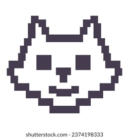 Pixel art fox character.Retro vintage 80s.Video game graphics. Cute pixelated fox mammal.Animal fox head icon pixel art style. Isolated on white background.