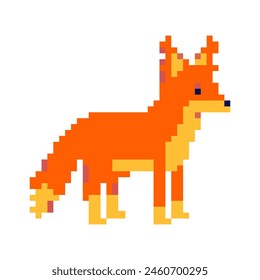 Zorro del arte del pixel sobre fondo blanco. Vida silvestre . Zoológico. Icono de animal . Lindo logotipo de 8 bits. Retro vintage. Video Máquina tragamonedas.