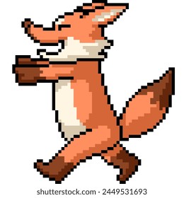 pixel art of fox run happy isolated background