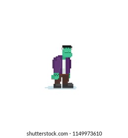 Pixel art frankenstein monster character.