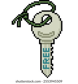 pixel art of free key open isolated background