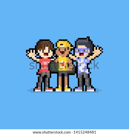Pixel art freindship day cartoon boy characters.8bit.