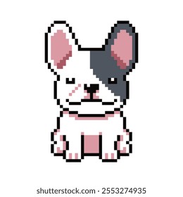 Pixel art french bulldog vector in retro style for design.