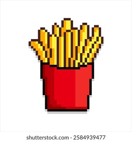 Pixel art of french fries. Pixelated tasty potatoes.