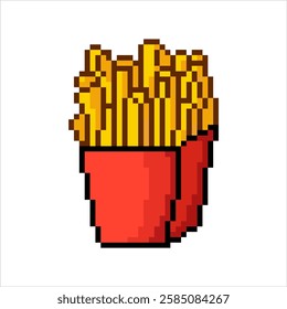 Pixel art of french fries. Pixelated tasty potatoes.