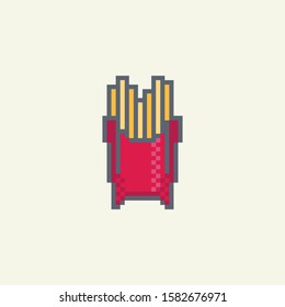 Pixel art French fries vector icon. Fast food set  for web design, mobile app, stickers and games.