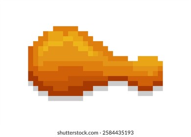 Pixel art of fried chicken. Pixelated drumstick chicken. 