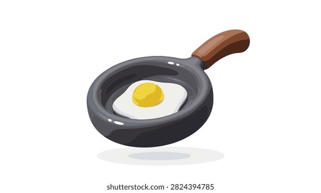 Pixel art fried egg sizzling in a black cast iron skillet for breakfast menu design