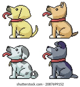 arte en píxeles de los cachorros amigables sentados