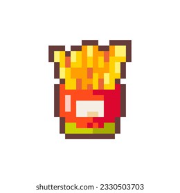 Pixel Art Fries. Retro 8 Bit Style Fast Food Französisch Fried Potato Illustration. Ideal für Aufkleber, Retro Decorative Elemente, Game Asset, Emoji oder Cute Geek Avatar.