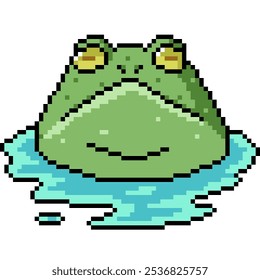 pixel art of frog swim pond isolated background