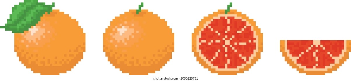 pixel art fruit grapefruit. Old style icon of grapefruit on white background isolated. Grapefruit slice, half. 8-bit.