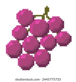 Pixel art fruit grapes isolated on white background.