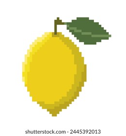 Pixel art fruit lemon isolated on white background.