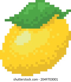 pixel art fruit lemon. Old style icon of fruit on white background isolated.