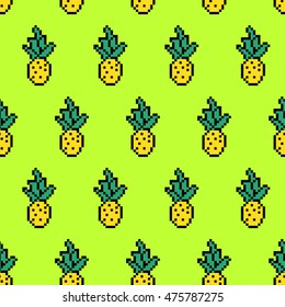 Pixel Art Fruit  Pattern With Pineapple