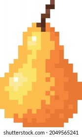 pixel art fruit pear. Old style icon of fruit on white background isolated.