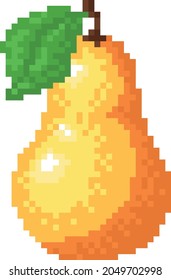 pixel art fruit pear. Old style icon of fruit on white background isolated.