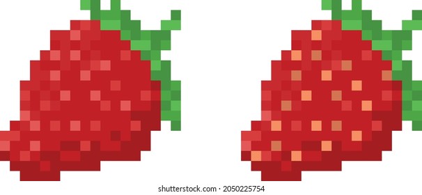 pixel art fruit strawberry. Old style icon of fruit strawberry on white background isolated. 8-bit.