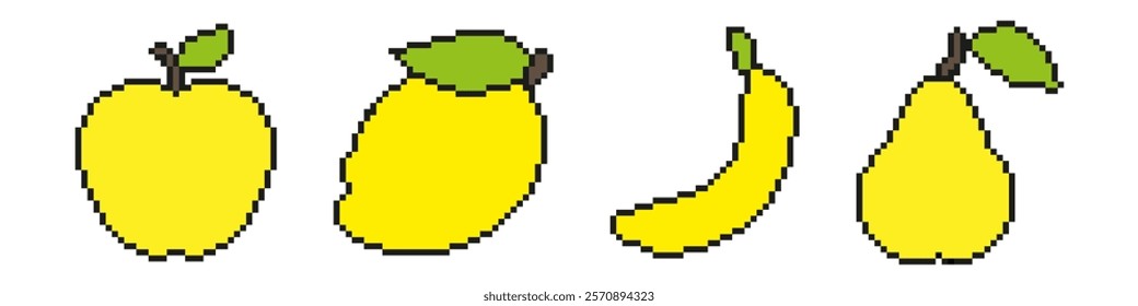 Pixel art fruits icoon set